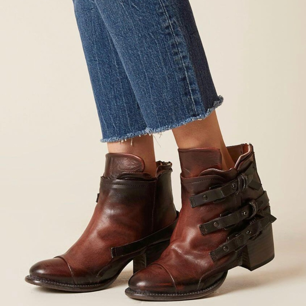 Freebird by Steven Circe Rust Leather Ankle Boots